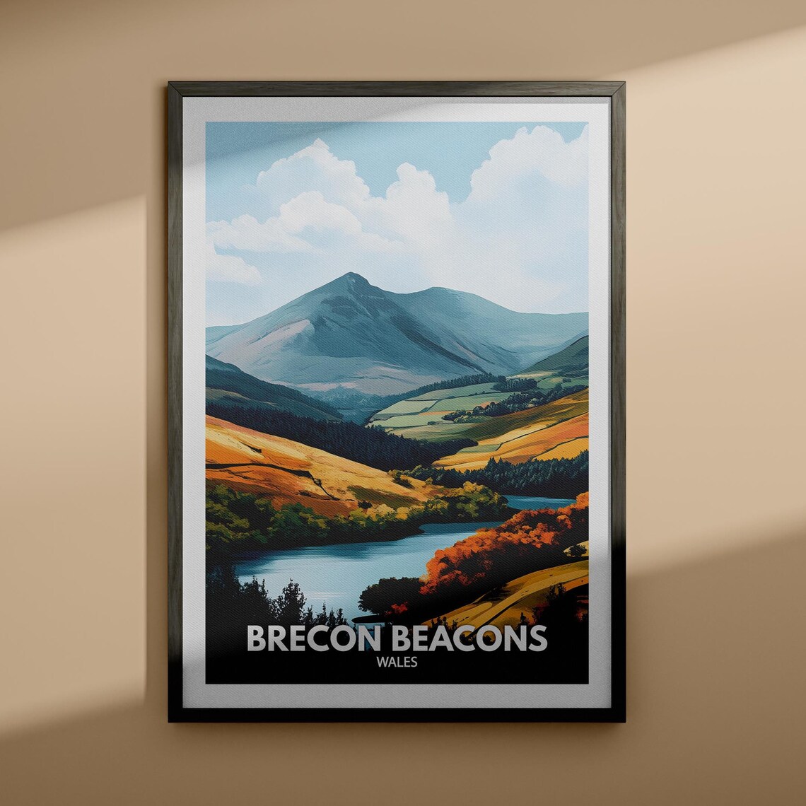 Brecon Beacons Wales Mountain Valley Autumn River Travel Poster
