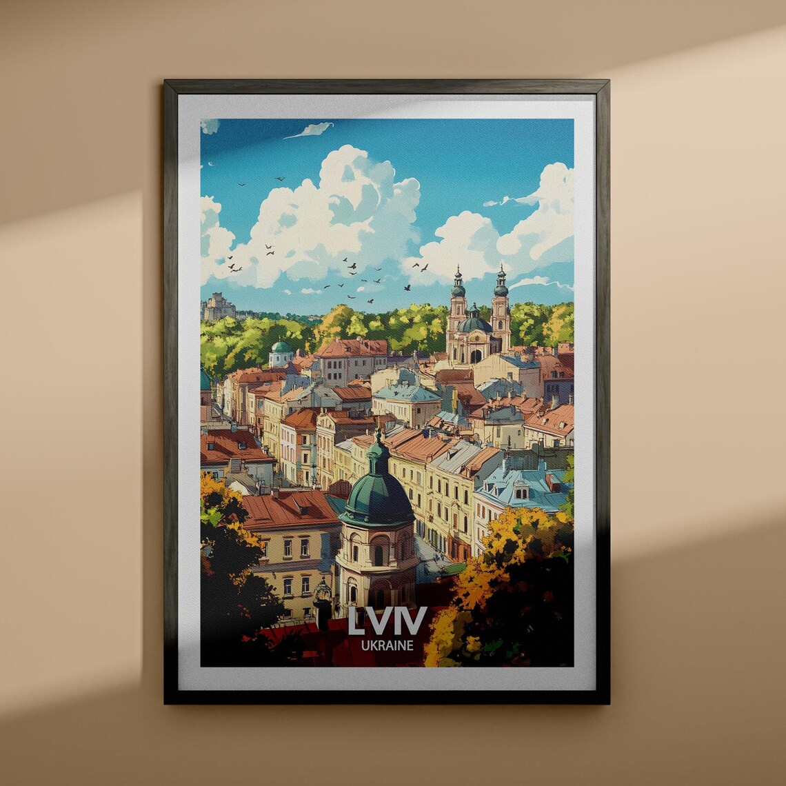 Lviv Ukraine Old Town Churches Skyline Vintage Travel Poster