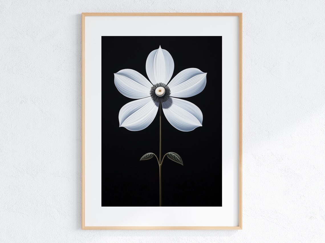 Sophisticated White Flower Painting Modern Art Print Luxury Wall Decor Artwork