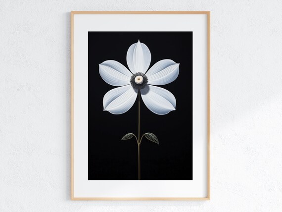 Sophisticated White Flower Painting Modern Art Print Luxury Wall Decor Artwork
