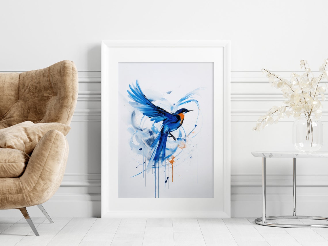 Blue Bird in Flight Abstract Watercolor with Paint Drips Poster - Image 4