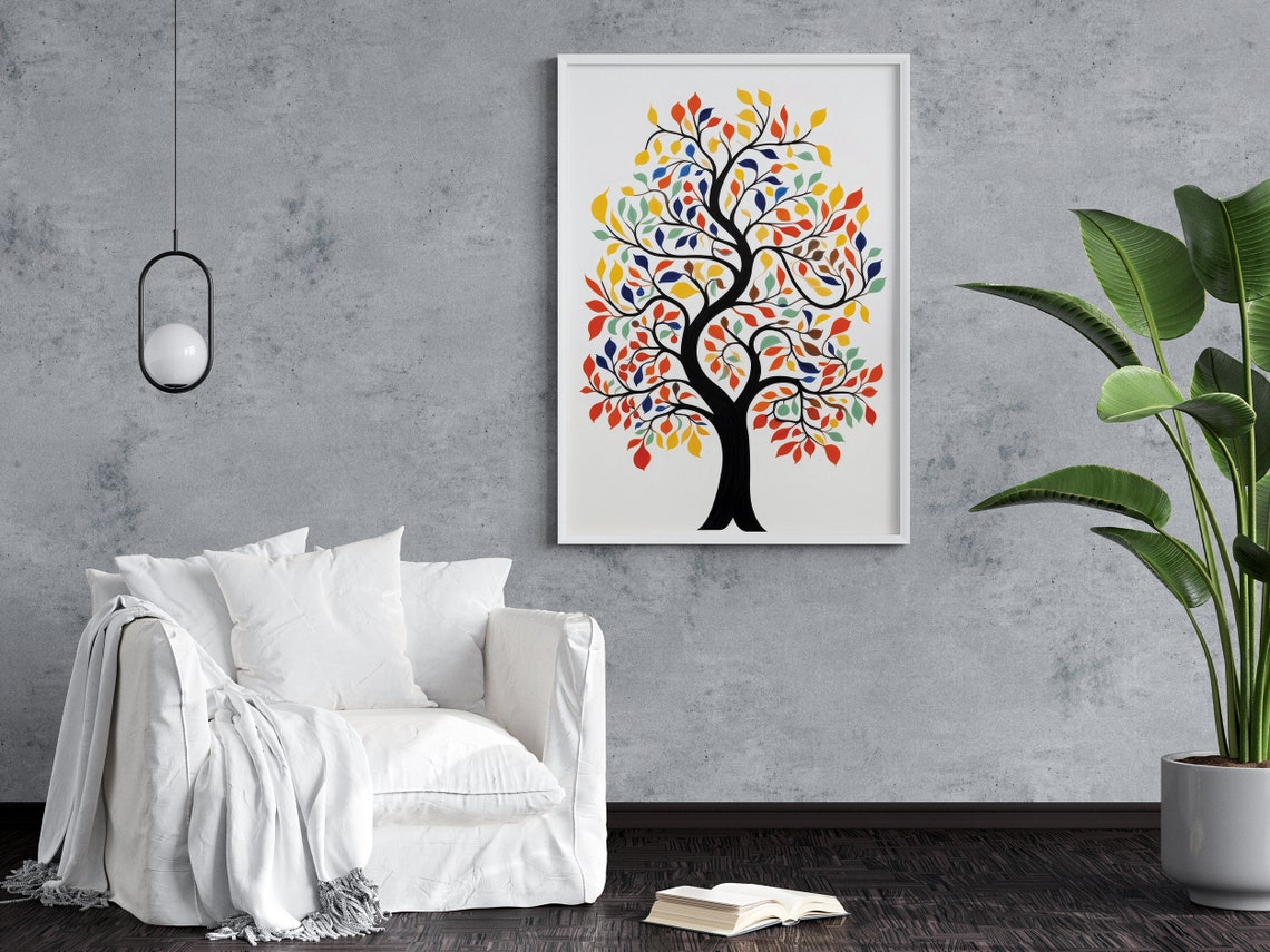 Colorful Tree Illustration Modern Abstract Nature Art Seasonal Wall Decor Print - Image 2
