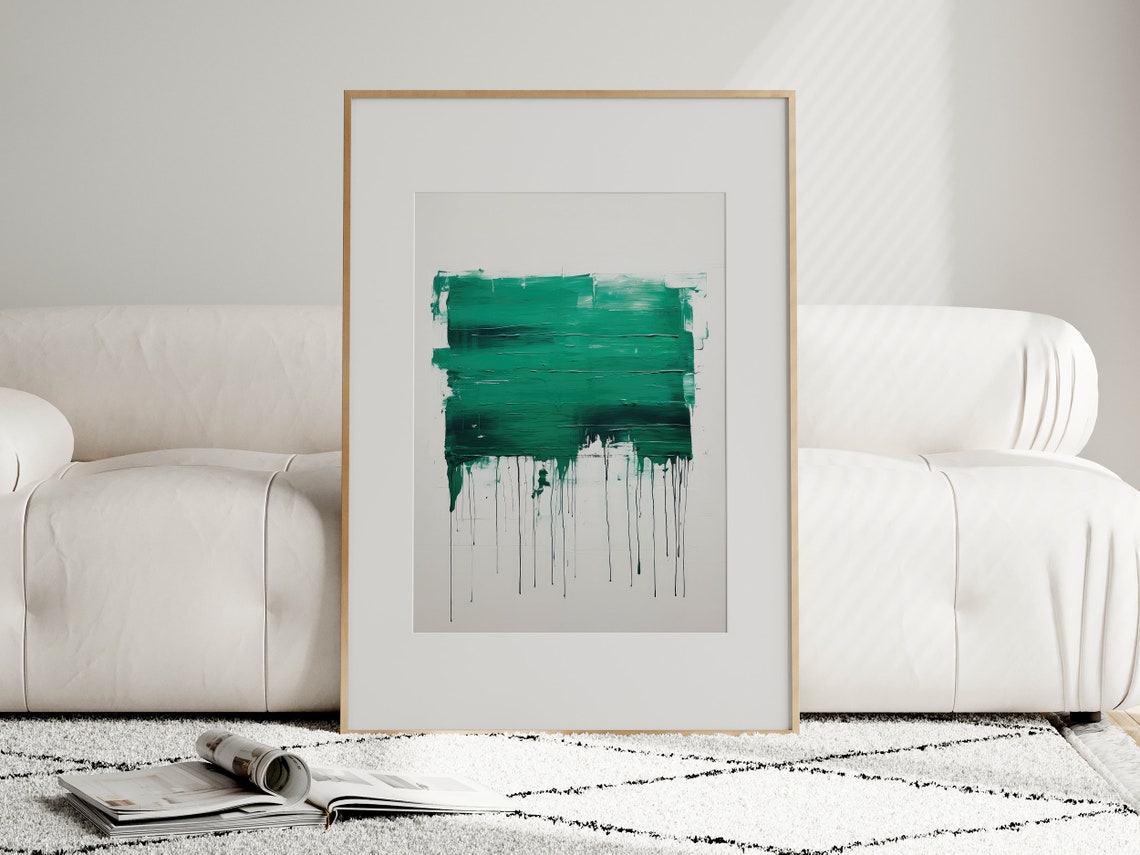 Emerald Green Expressive Brushstroke with Drips Abstract Art Poster - Image 5