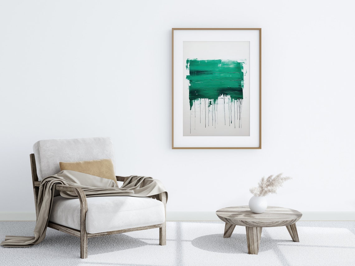 Emerald Green Expressive Brushstroke with Drips Abstract Art Poster - Image 2