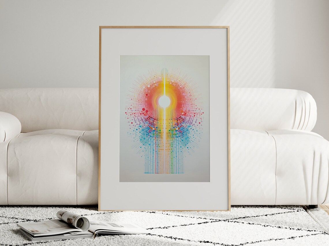 Joyful Rainbow Sunburst of Colorful Dots Abstract Pop Art Poster - Image 5