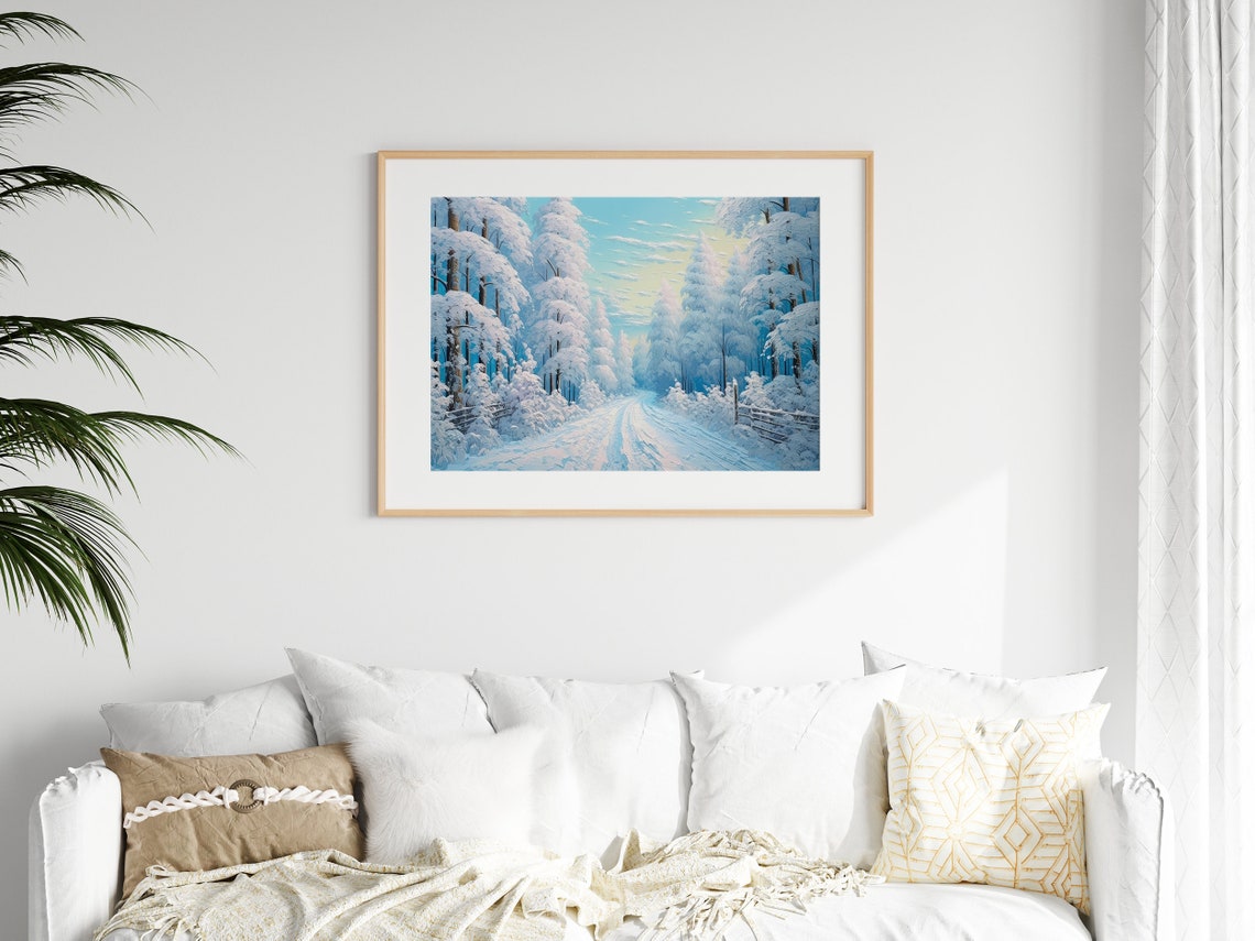 Serene Snowy Winter Road Through Sparkling Frosted Forest Poster - Image 3