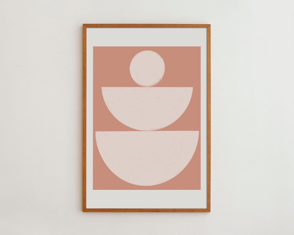 Mid Century Modern Geometric Terracotta Minimalist Art Poster