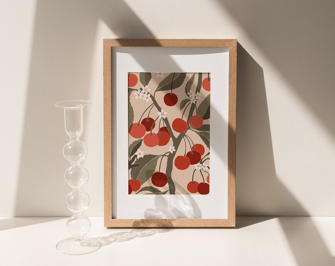Cherries Print, Abstract Botanical Kitchen Poster - Image 2