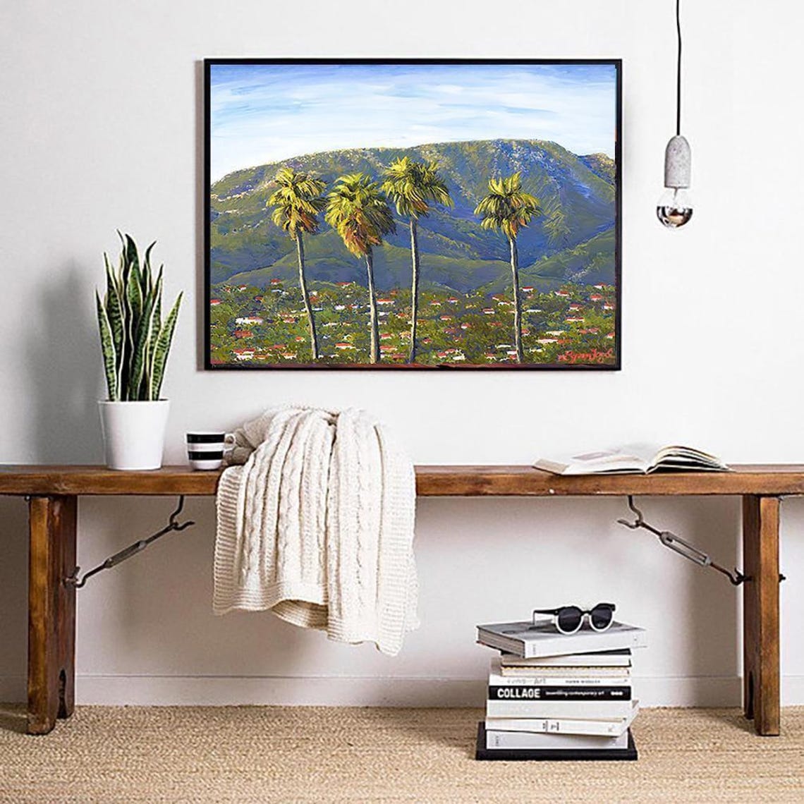 Santa Barbara Riviera Palm Trees Red Rooftops Mountain View Poster - Image 2