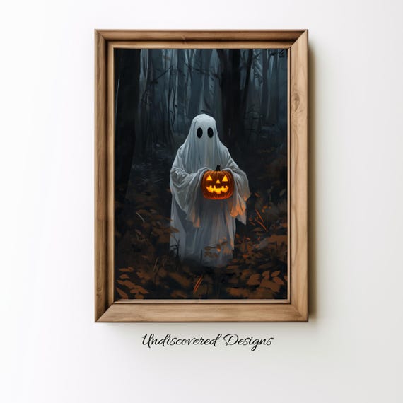 Holding Jackolantern Spooky Halloween Art Dcor Wall Vintage Prints Oil Painting