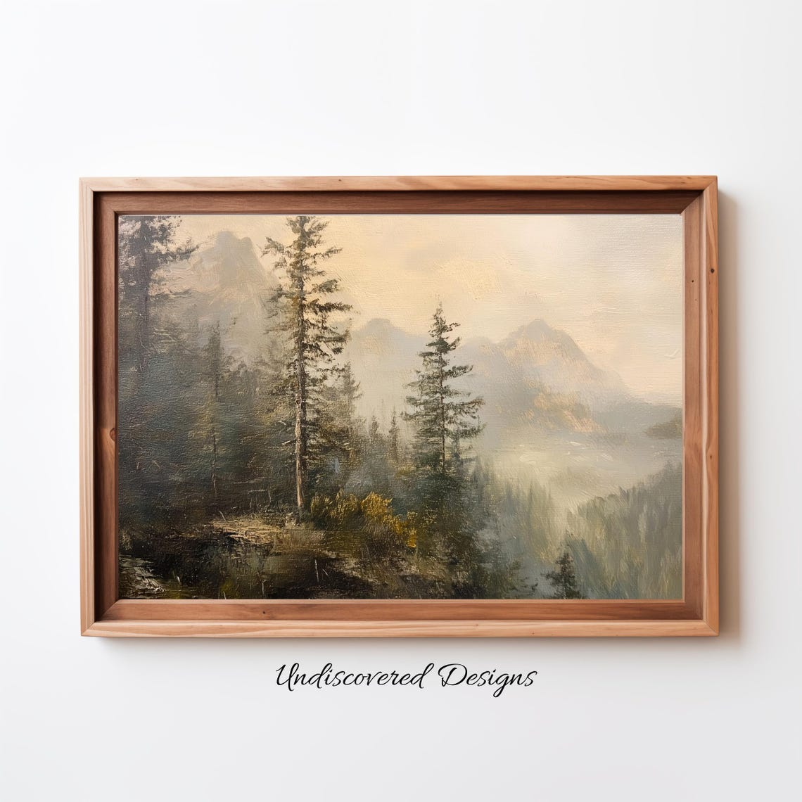 Moody Pine Forest Mountain Vintage Art Print
