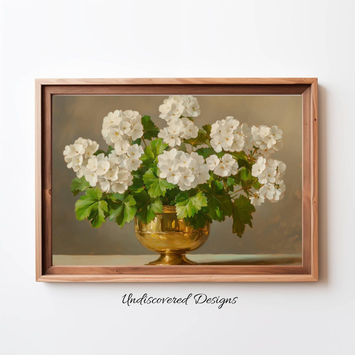 White Blossoms In Brass Floral Vase Still Life Oil Painting Poster