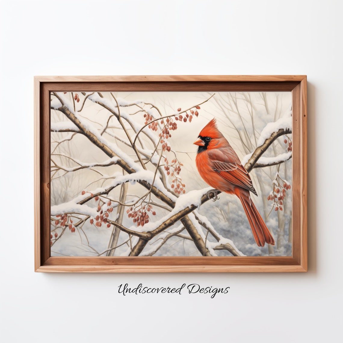 Red Cardinal Perched On Snowy Winter Branch Bird Nature Poster