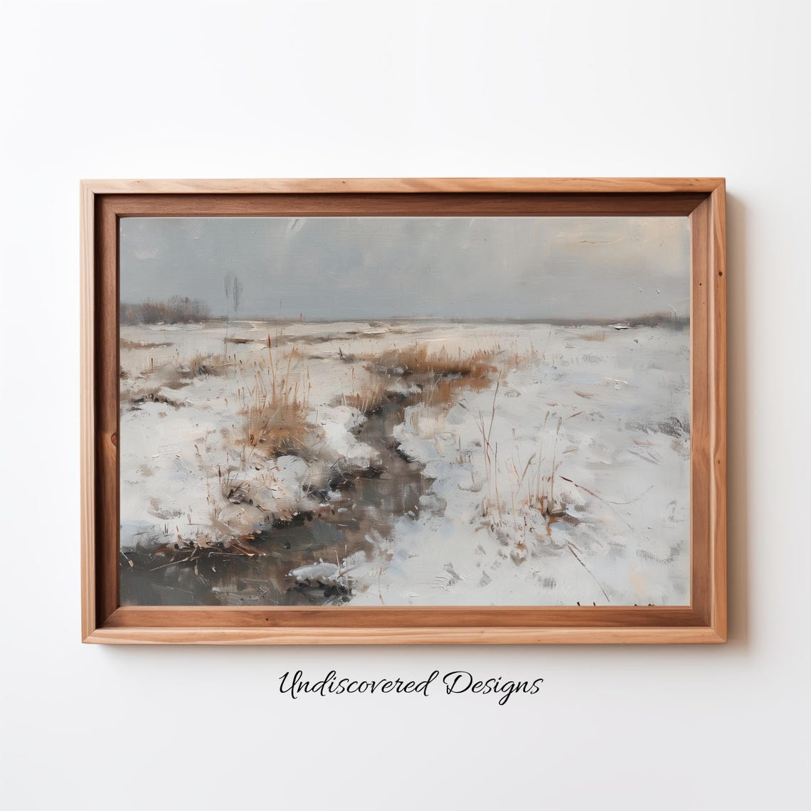 Quiet Snow Covered Winter Field Stream Vintage Oil Painting Poster
