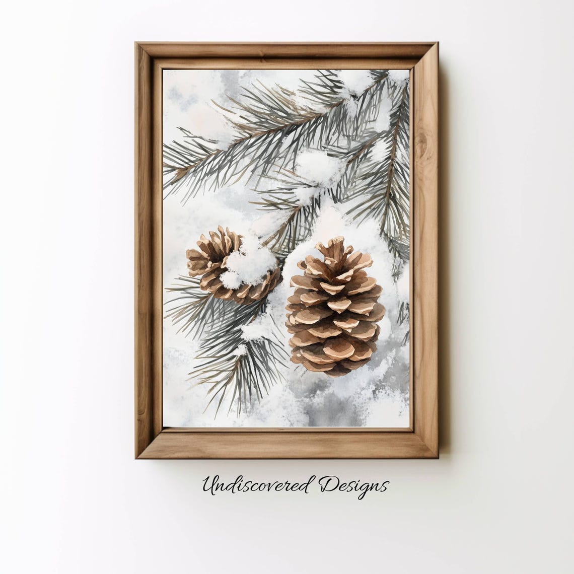 Pine Cones In Snow Winter Botanical Watercolor Still Life Poster