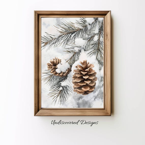 Winter Pine Branch Cones Still Life Art Print