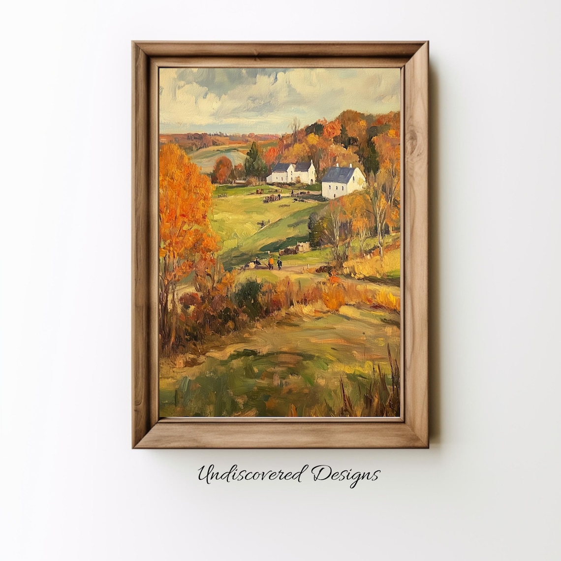 Autumn Countryside Farmhouse Valley Vintage Oil Painting Poster