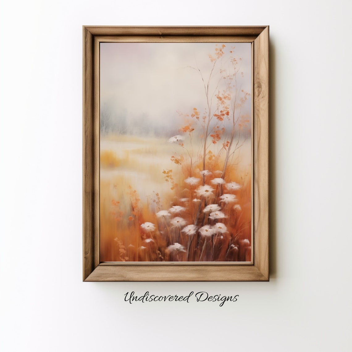 Autumn Cosmos Wildflowers Misty Meadow White Blooms Art Poster