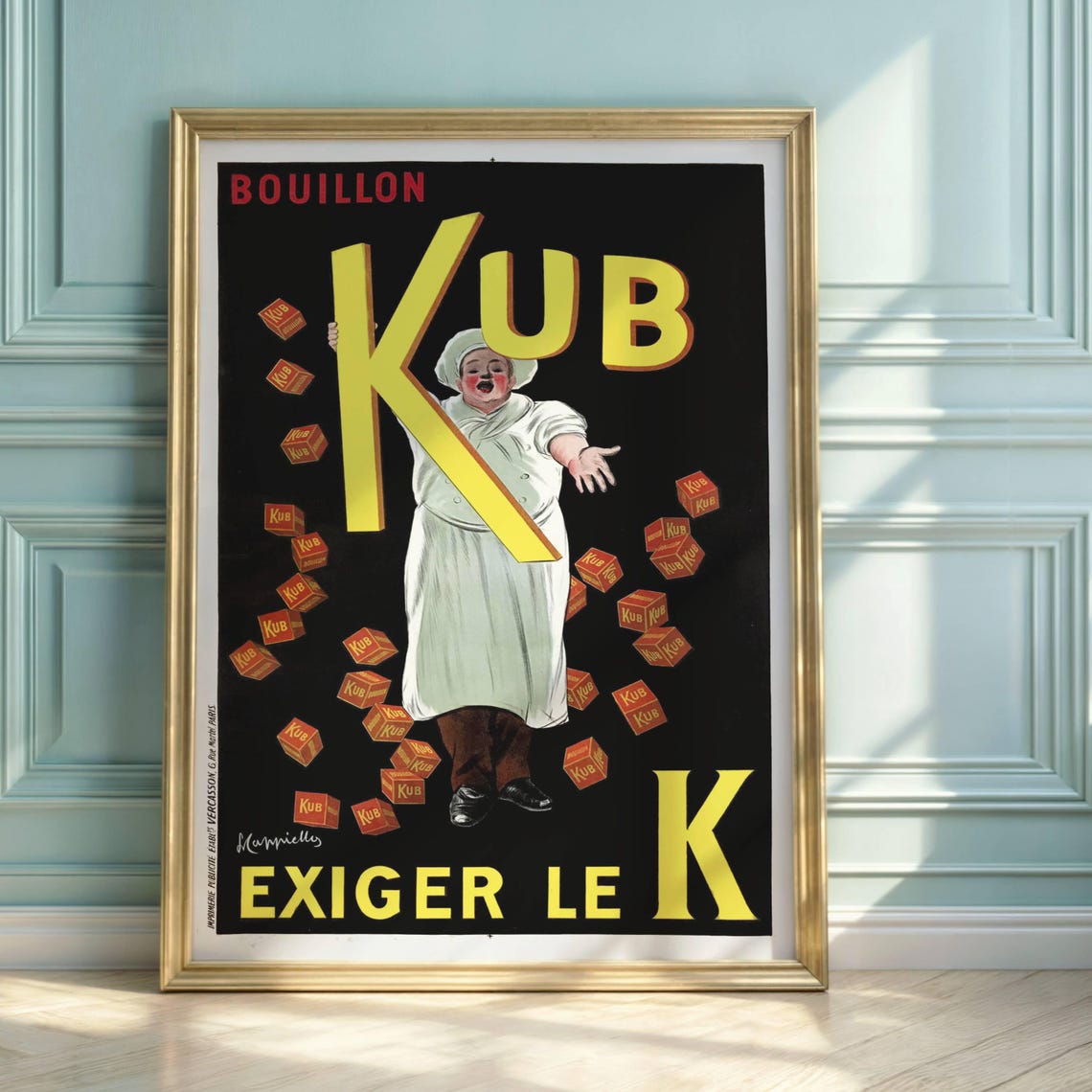 Bouillon Kub Vintage French Chef Advertising Yellow K Art Poster