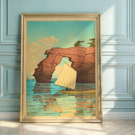 Hasui Kawase Matsushima Zaimoku Island Coastal Sailboat Art Print