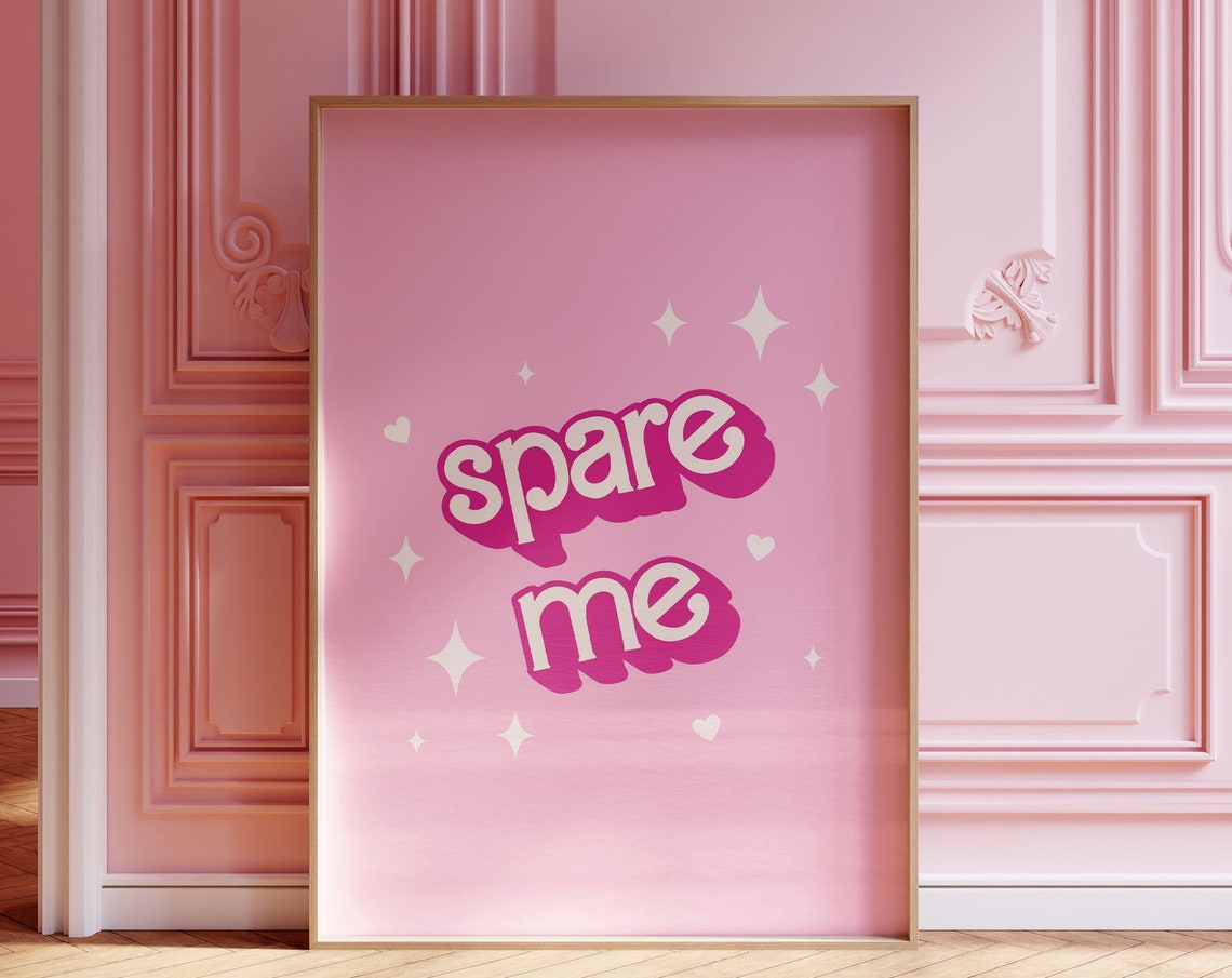 Spare Me Pink Retro Bubble Lettering Sassy Funny Quote Wall Art