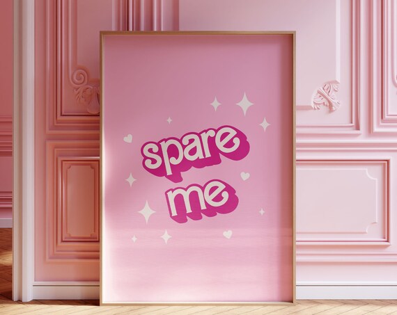 Spare Me Pink Retro Bubble Lettering Sassy Funny Quote Wall Art