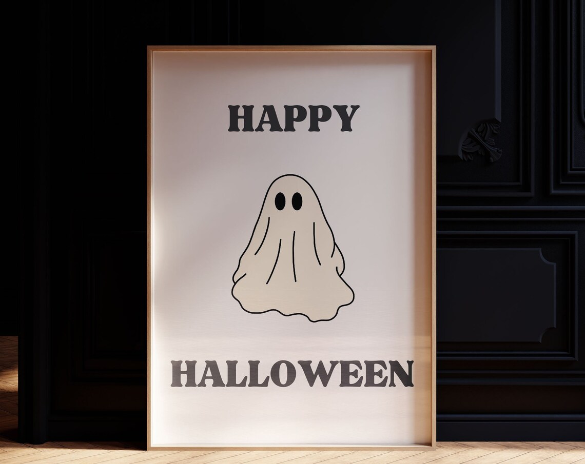 Happy Halloween Print Cute Spooky Art Groovy Wall Trendy Illustration Ghosts And Ghouls