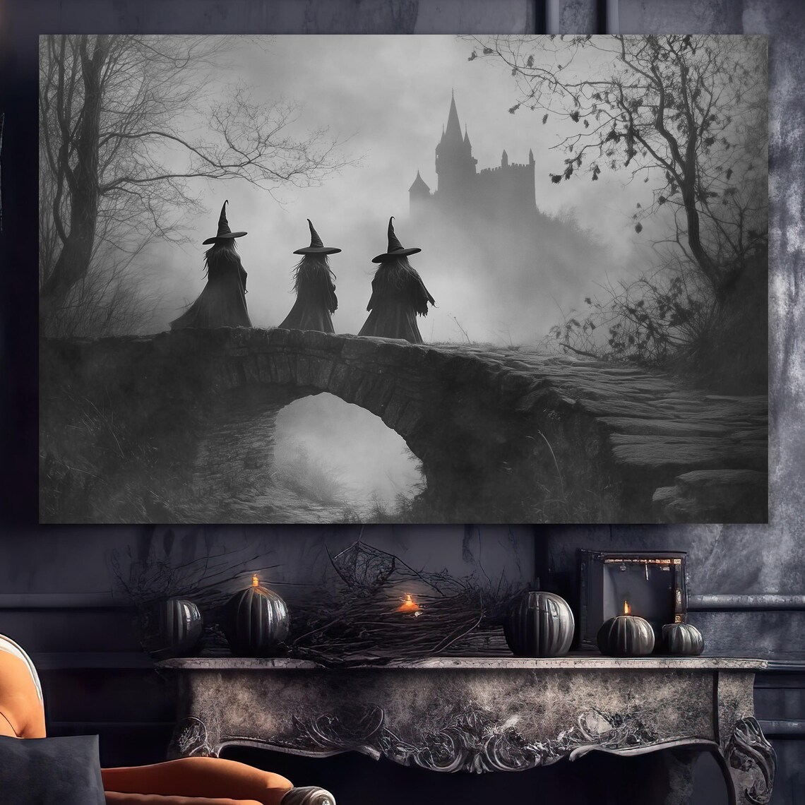 Vintage Witches In The Forest, Gothic Halloween Art Print - Image 2