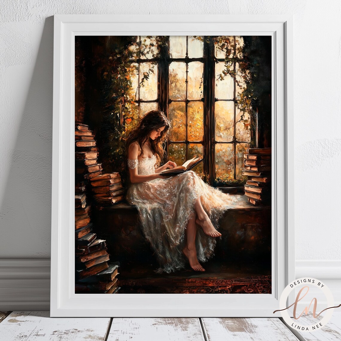 Vintage Victorian Woman Reading, Dark Academia Art Print - Image 3