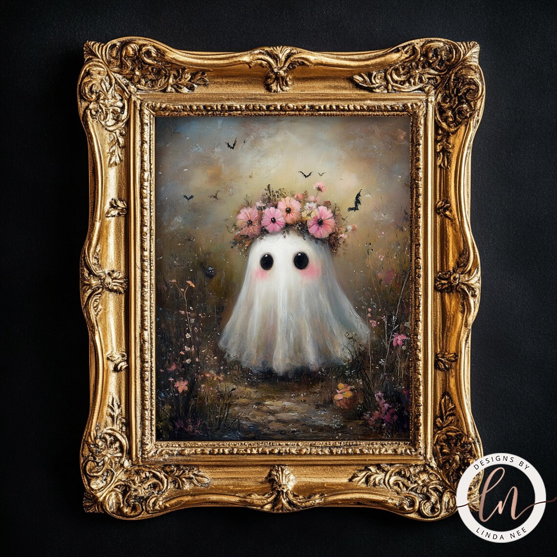 Cute Ghost Flower, Vintage Gothic Halloween Print - Image 3