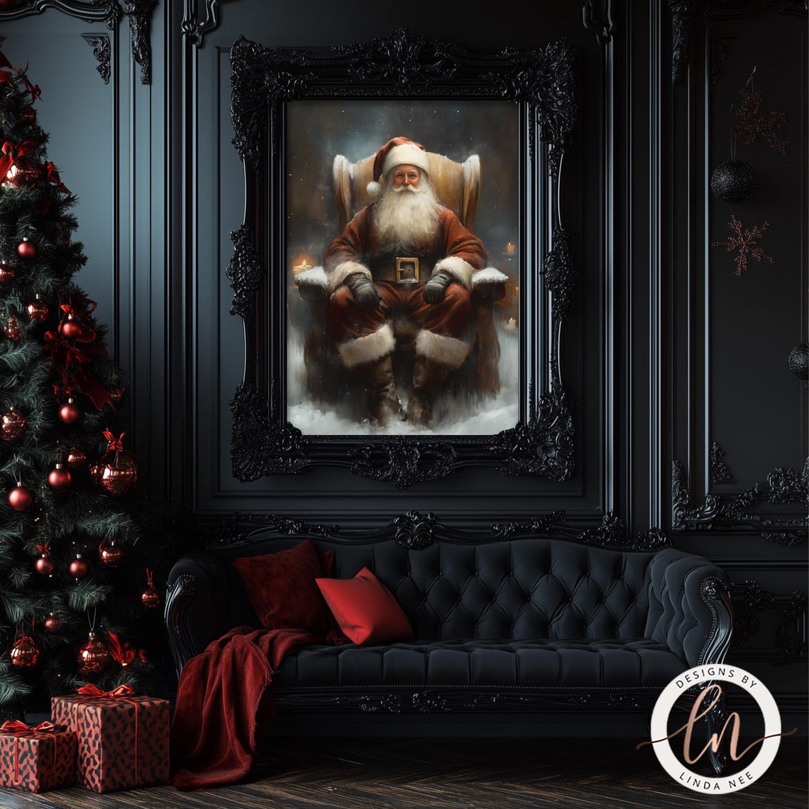 Santa Claus Dark Academia Print Vintage Christmas Wall Art Moody Oil Painting Dark Cottagecore Aesthetic Gothic Santa Poster 6 Xms017 - Image 3