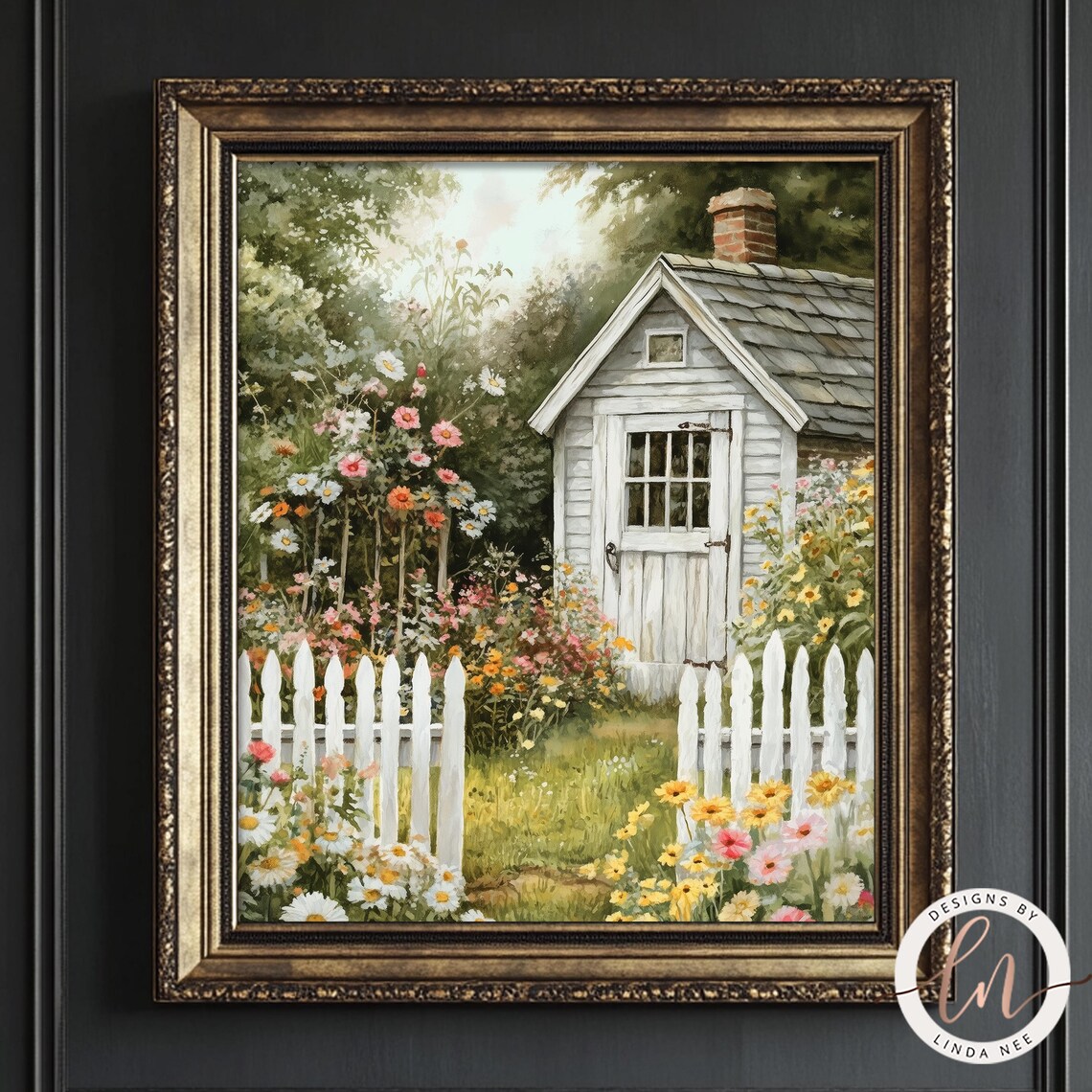 Vintage Cottage Garden, Rustic Floral Art Print - Image 3