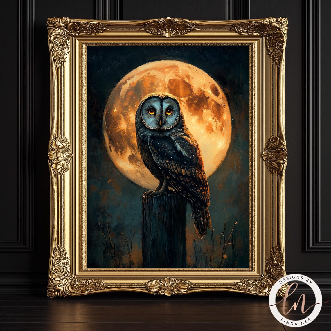 Barn Owl Full Moon Night Perch Gothic Halloween Dark Forest Art Poster - Image 5