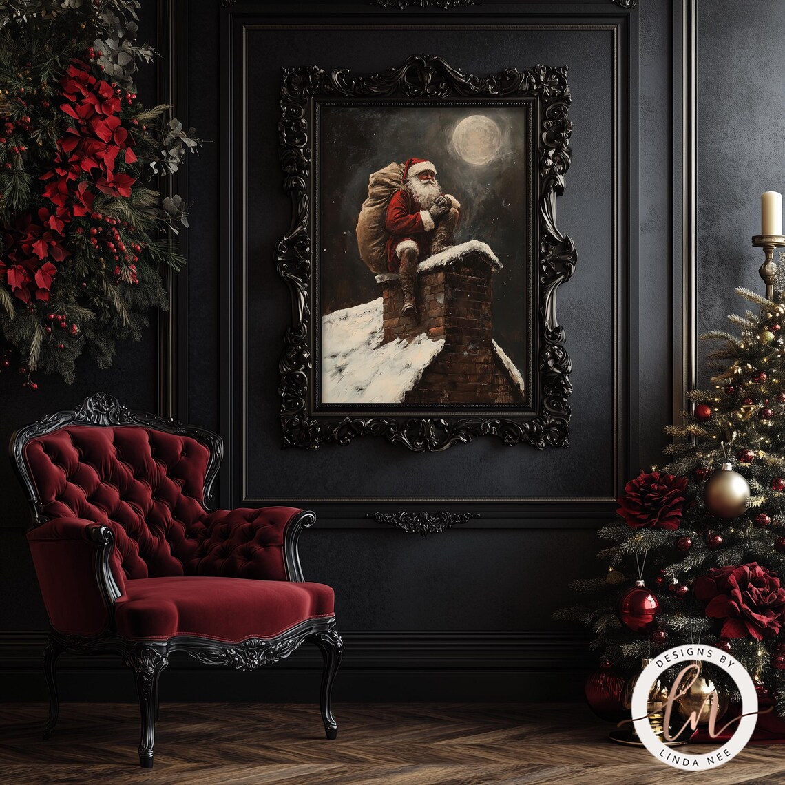 Santa Claus Dark Academia Vintage Christmas Art Print - Image 2