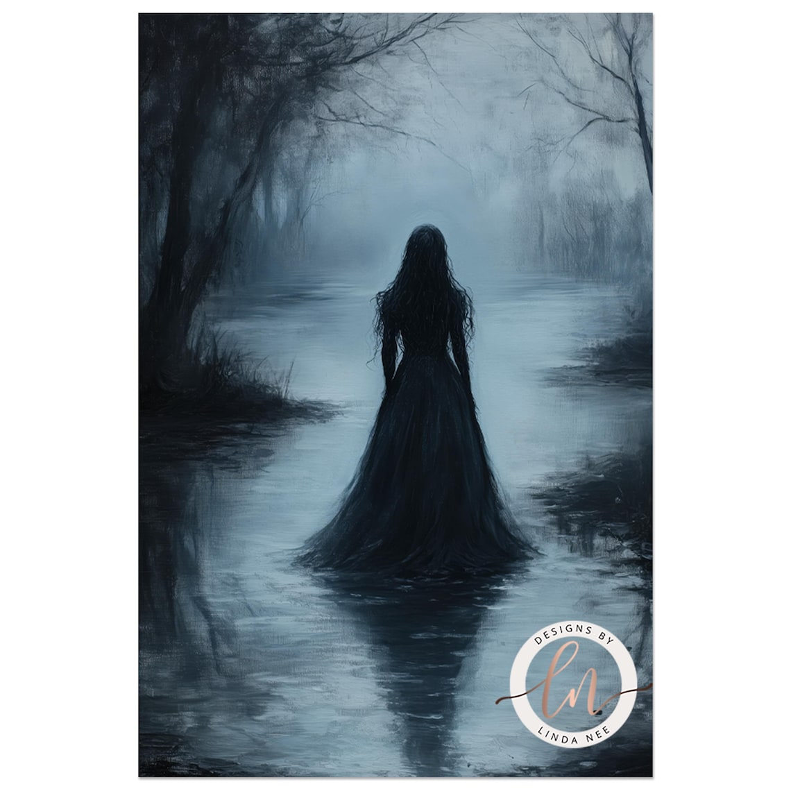 Gothic Ophelia by the Lake, Vintage Art Print - Image 4