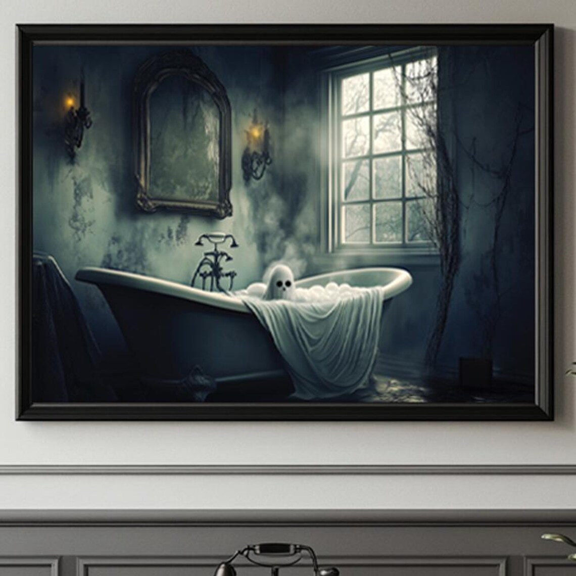 Ghost in the Bathtub, Gothic Halloween Poster - Image 3