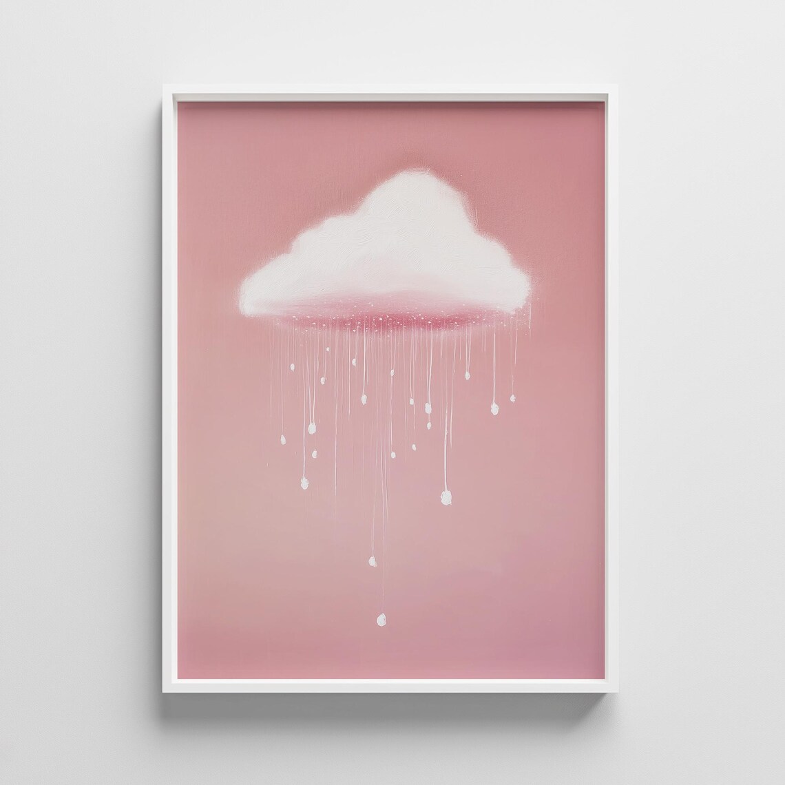 Pink Cloud Nursery Print Minimalist Pastel Rain Art