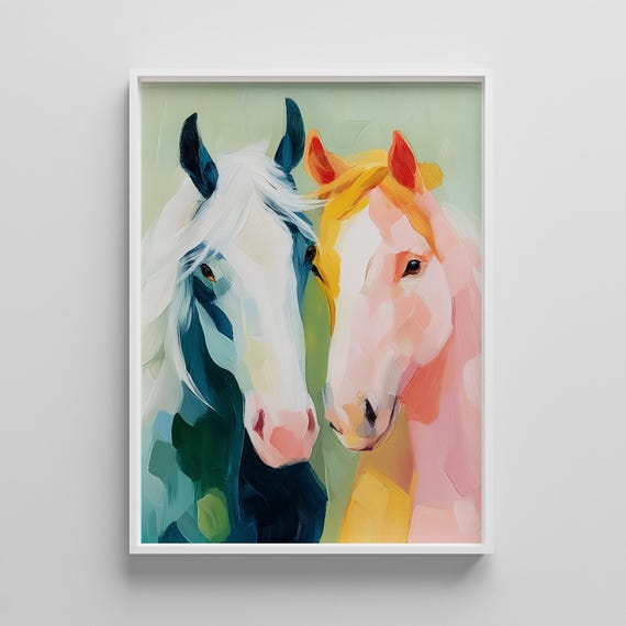 Pastel Horse Wall Art Two Horses Poster Cute Animal For Kids Room Or Nursery Decor