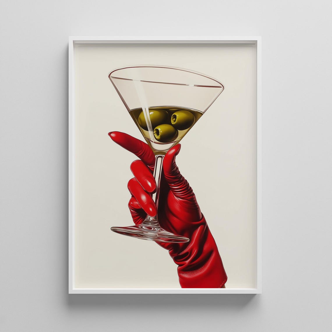 Martini Glass Held by Red Glove Vintage Cocktail Bar Art Poster