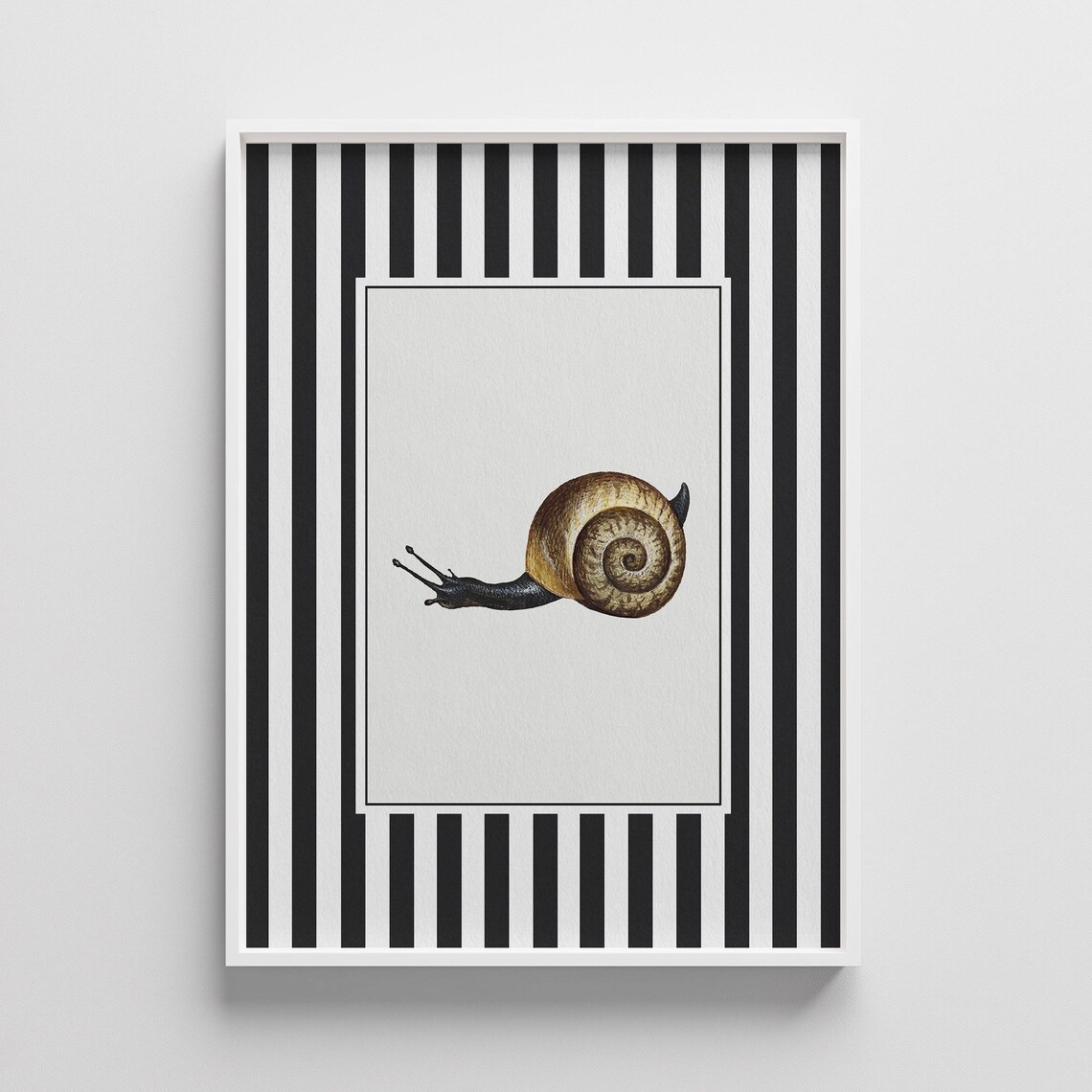 Vintage Snail Illustration Black Striped Whimsical Coastal Poster
