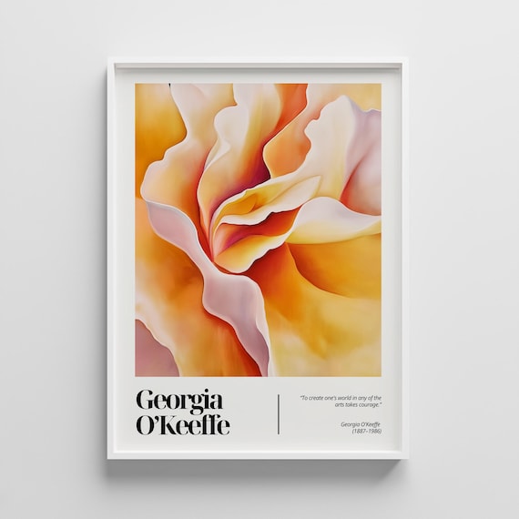 Georgia O'Keeffe Style Peach Rose Blossom Macro Flower Poster