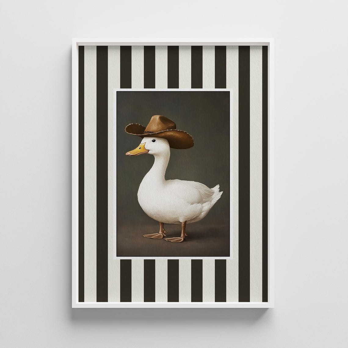 White Duck Wearing Cowboy Hat Full Body Oil Portrait Western Poster