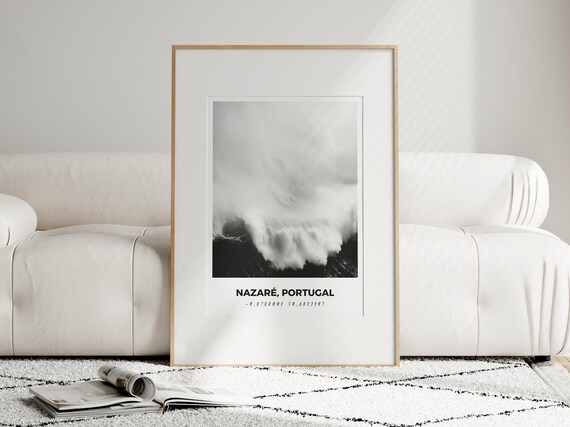 Majestic Nazare Waves Art Print Surreal Surfing Print With Geographical Coordinates Ocean Print Nazar Photography Prints