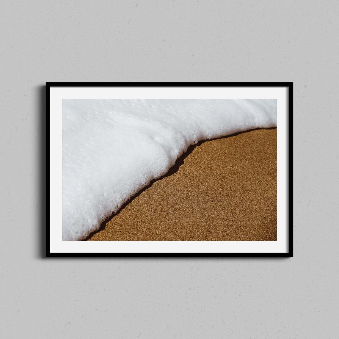 Sea Foam Washing Over Golden Sand Minimal Coastal Photo Art Poster