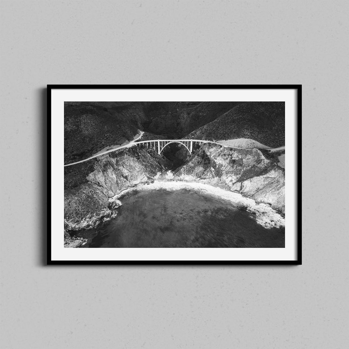 Big Sur Bixby Creek Bridge Black and White Aerial Coast Poster