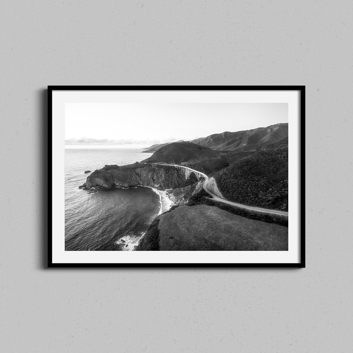 Big Sur Travel Poster, Black and White Coastal View