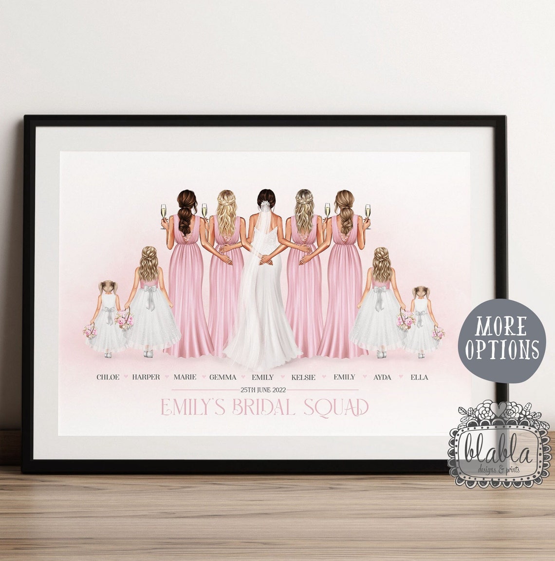 Emily's Bridal Squad Pink Bridesmaids and Flower Girls Poster