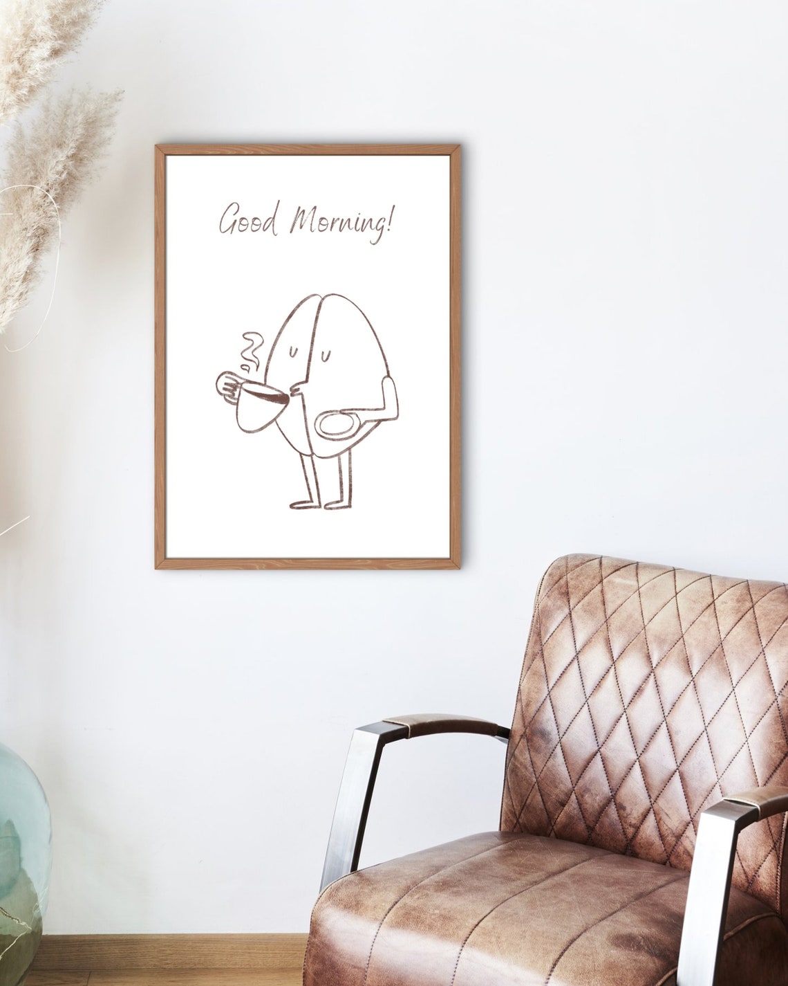 Good Morning Coffee Bean Cartoon Cute Hand Drawn Kitchen Wall Art - Image 2