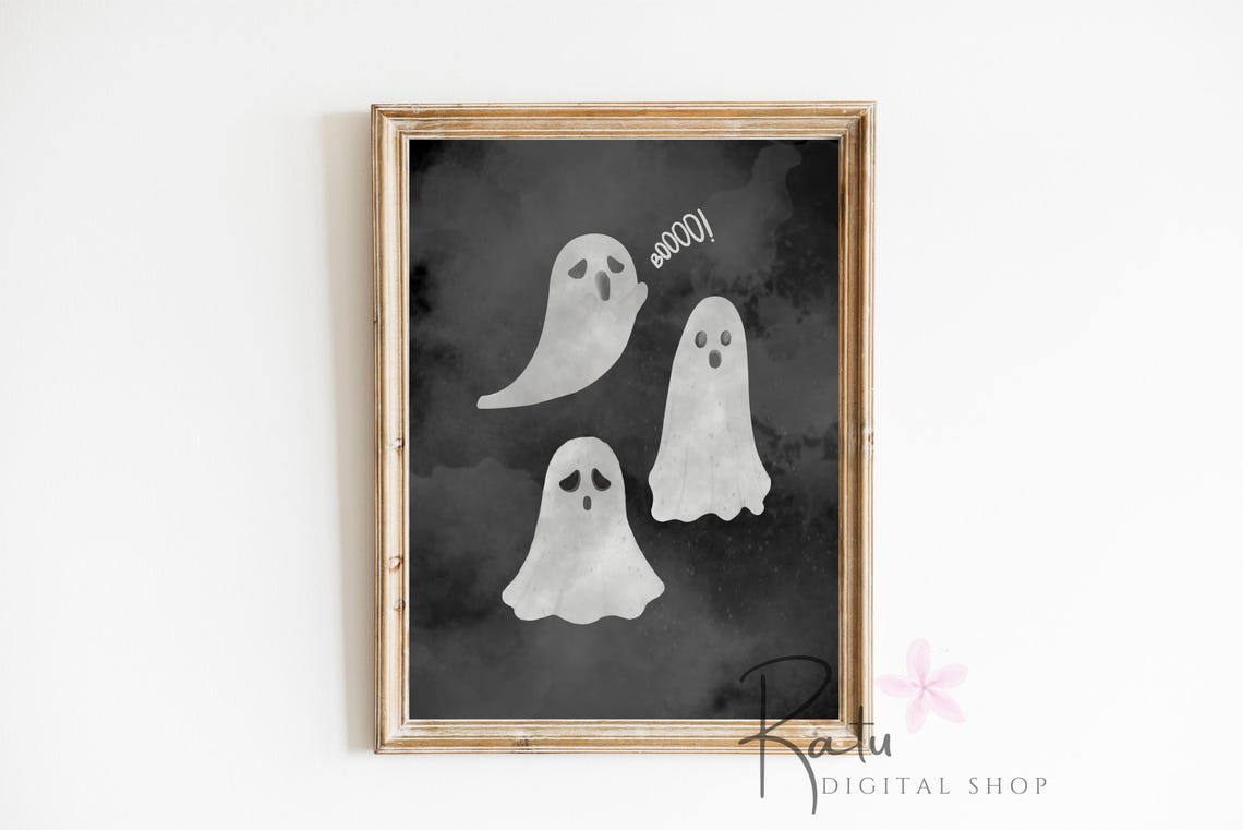 Cute Ghost Trio Booo Dark Background Halloween Kids Room Poster - Image 3