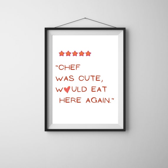 Aesthetic Kitchen Decor Cute Cooking Art Kitchen Wall Art Print Minimalist Heart Print Red Chef Art Print 1 Print